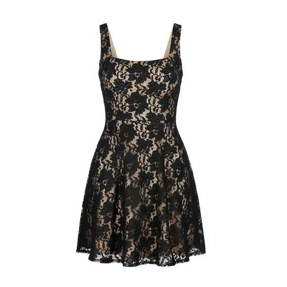 Maggy London Black Nude Floral Lace Fit & Flare Mini Dress Women’s 6 - Picture 1 of 8